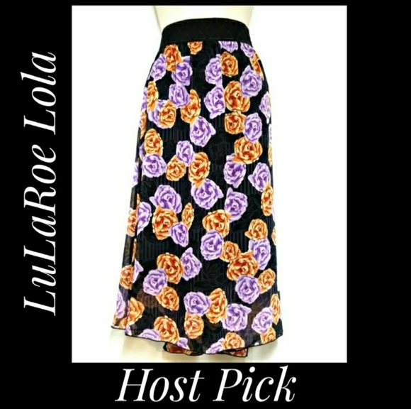 LuLaRoe Lola Skirt Black with Roses Size 2XL